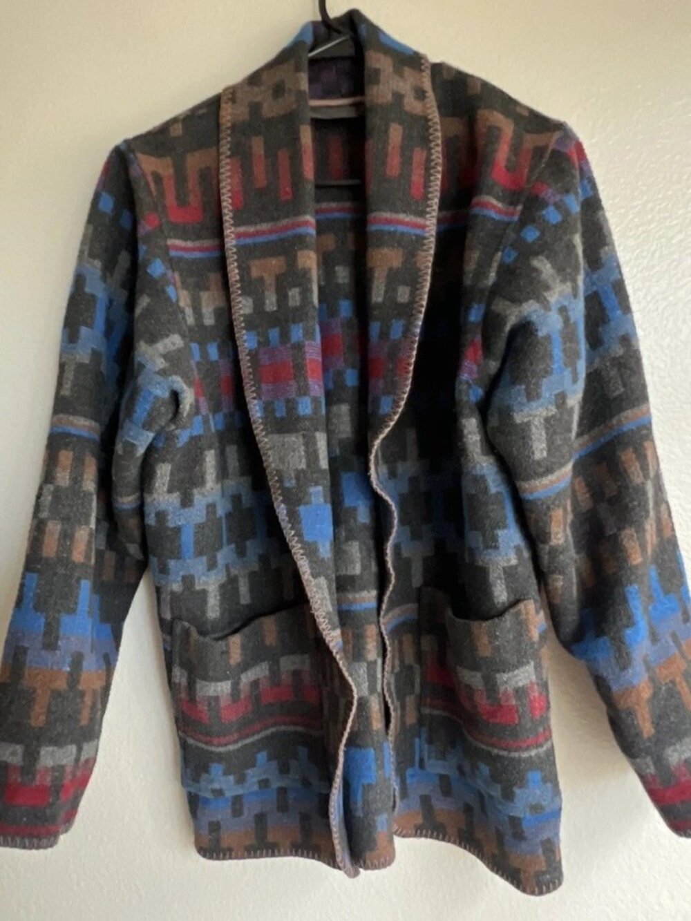 KAREN KANE Women’s Sz XS Black Tribal Aztec Wool Cardigan Coat